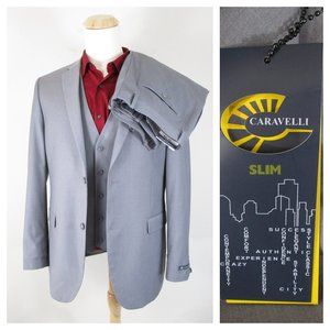 Caravelli Slim Fit Solid Light Gray 3 Piece Suit Size 42L Pants 36W